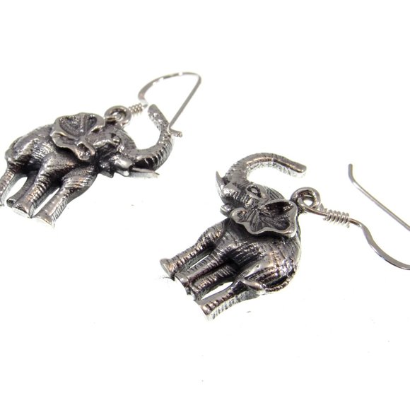 Solid 925 Sterling Silver Elephant Drop Dangle Earrings Safari Wildlife Jewelry - Picture 7 of 8